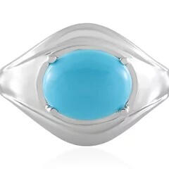 Bague &quot;Œil du Dharma&quot;. Argent massif et turquoise tibétaine. Symbole du regard bienveillant du Bouddha.